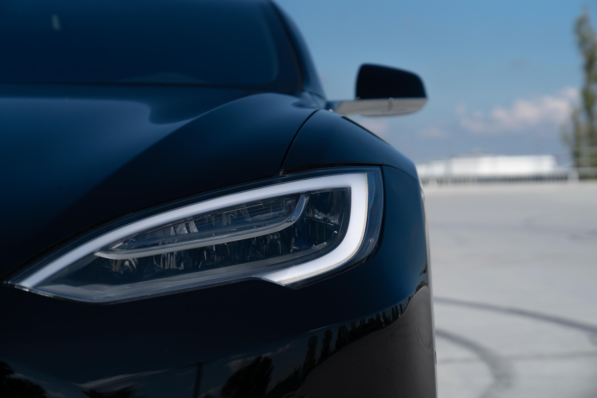 Close-up of a Tesla's headlight